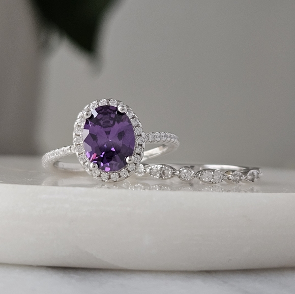 Purple Amethyst Ring Set, 925 Sterling Silver Charmed Aroma - Picture 5 of 6